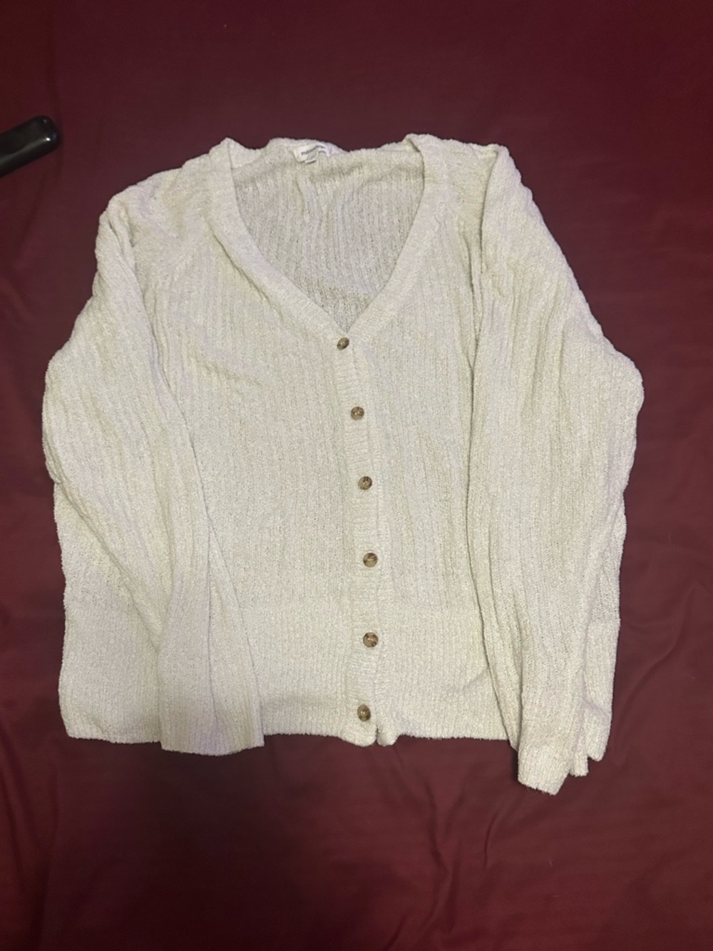 Light Cream Button-Front V-Neck Cardigan Sweater